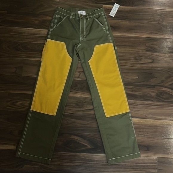 URBAN OUTFITTERS | NWT 🏷️ BDG cargo Canvas Carpenter Pant  green yellow sz 25 - Picture 6 of 8